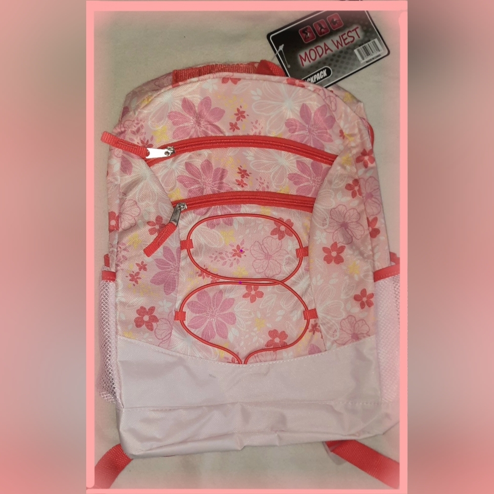 Moda West Backpack for school / hiking Peach floral 3 pockets 17in